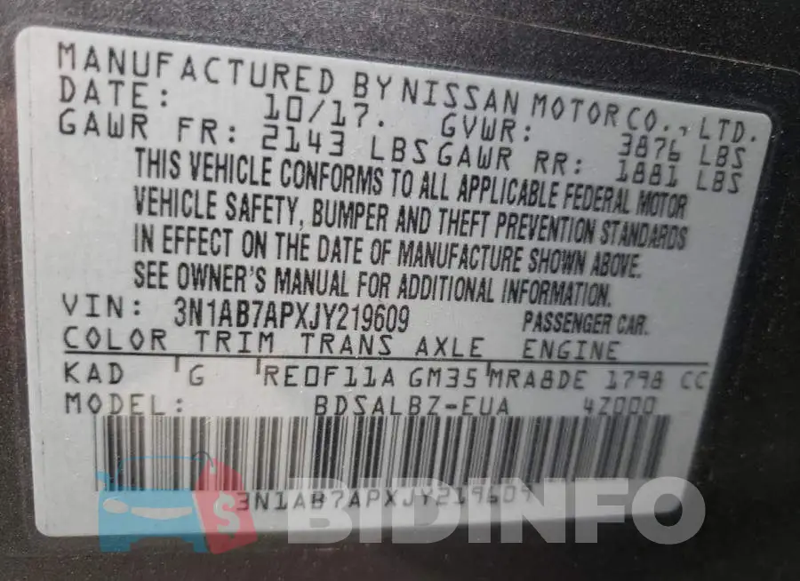3N1AB7APXJY219609 Photo# 10