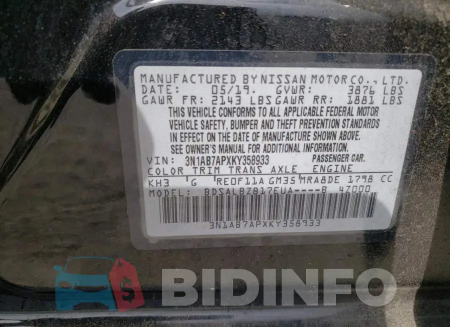3N1AB7APXKY358933 Photo# 10