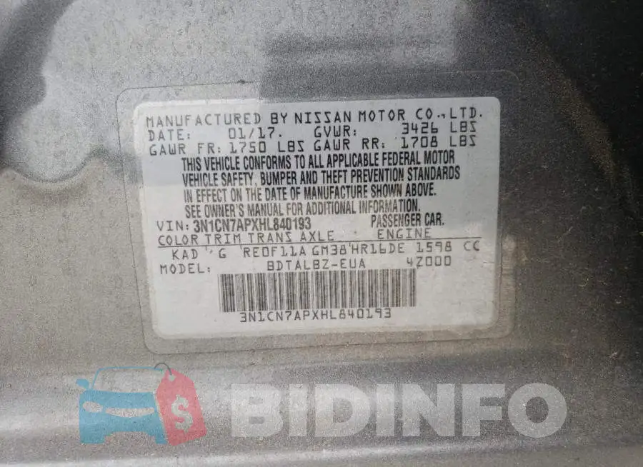 3N1CN7APXHL840193 Photo# 10