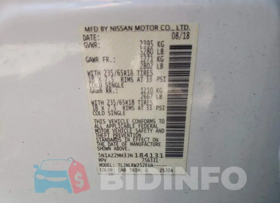 5N1AZ2MH3JN184131 Photo# 10