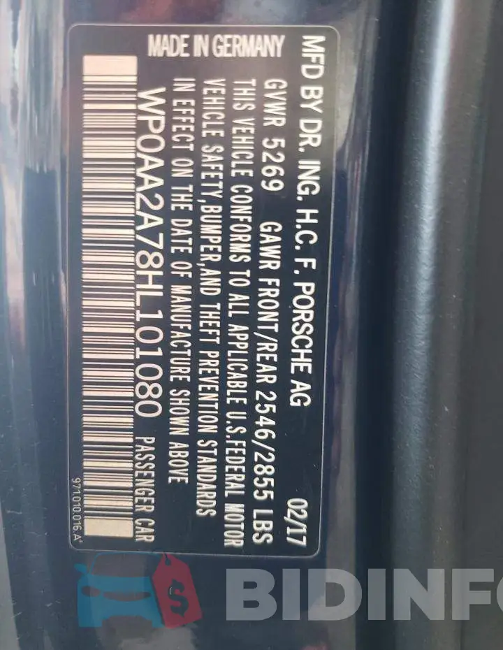 WP0AA2A78HL101080 Photo# 10