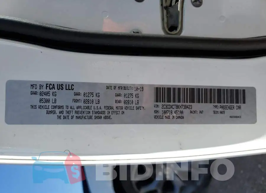 2C3CDXCT8KH738423 Photo# 10