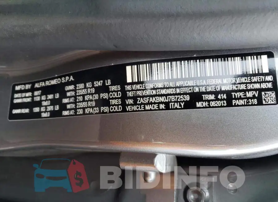 ZASFAKBN0J7B72539 Photo# 10