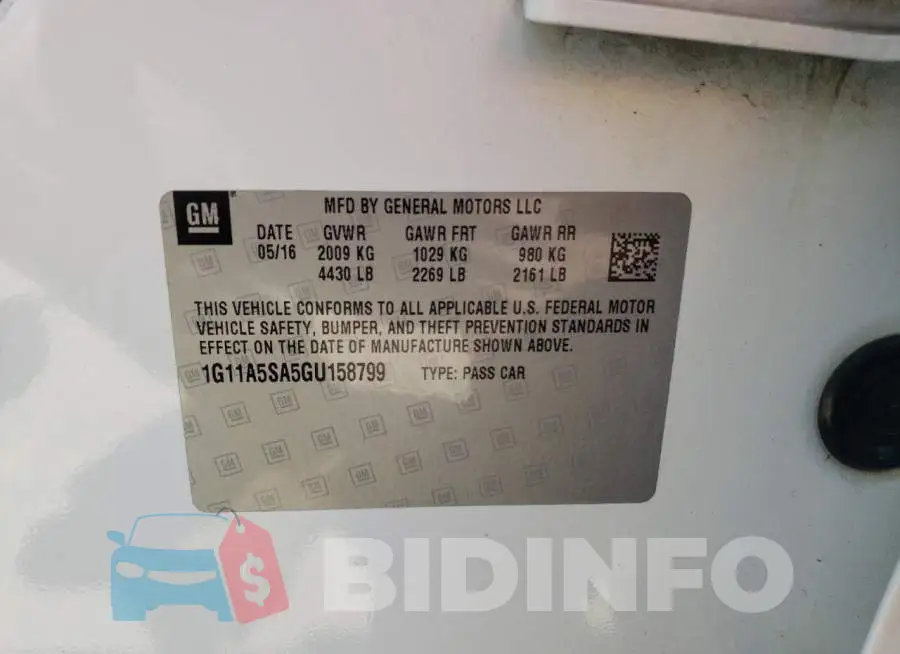 1G11A5SA5GU158799 Photo# 10