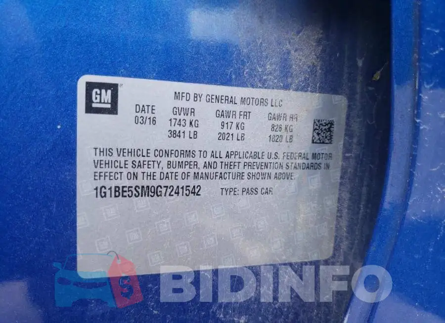 1G1BE5SM9G7241542 Photo# 10