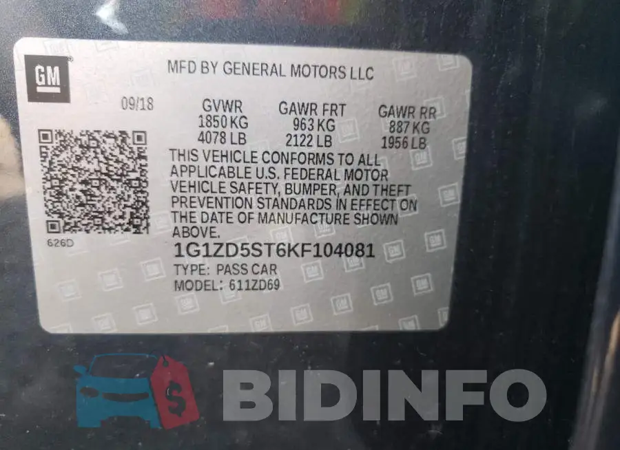 1G1ZD5ST6KF104081 Photo# 10