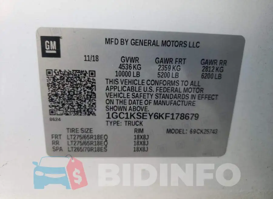 1GC1KSEY6KF178679 Photo# 10