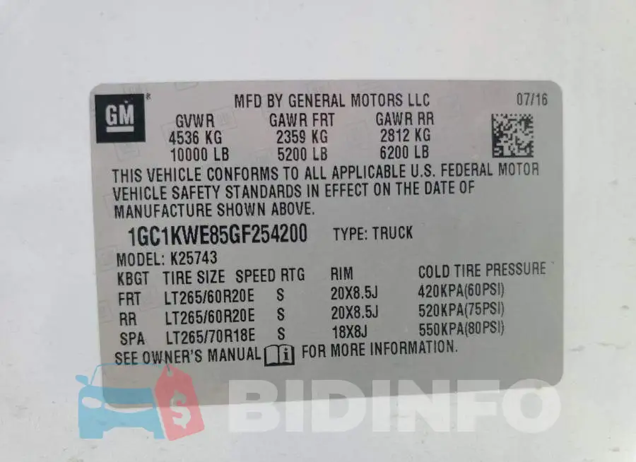 1GC1KWE85GF254200 Photo# 10