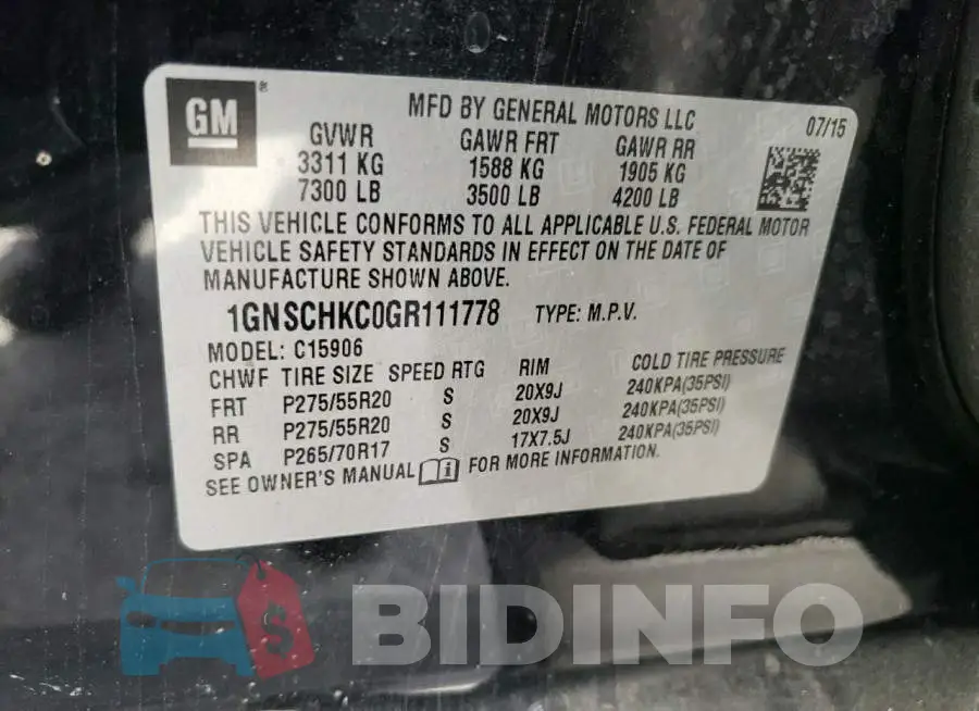 1GNSCHKC0GR111778 Photo# 10