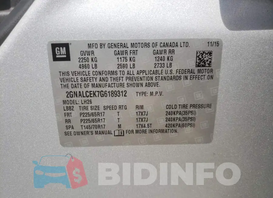 2GNALCEK7G6189312 Photo# 10