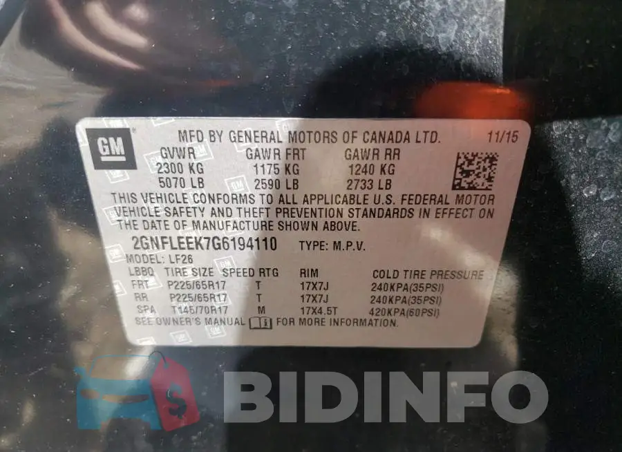 2GNFLEEK7G6194110 Photo# 10