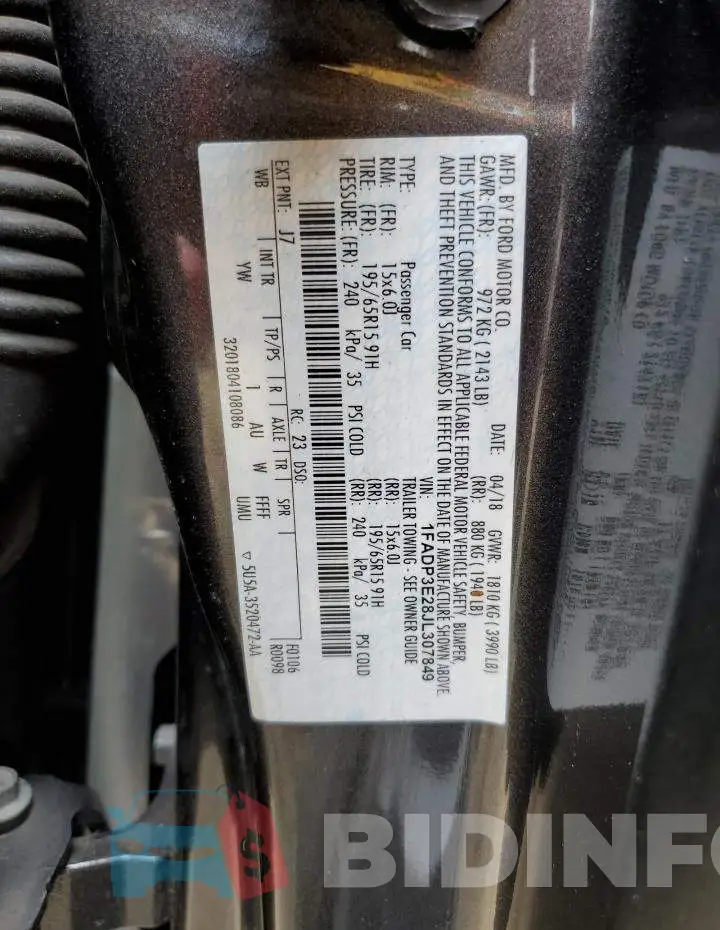 1FADP3E28JL307849 Photo# 10