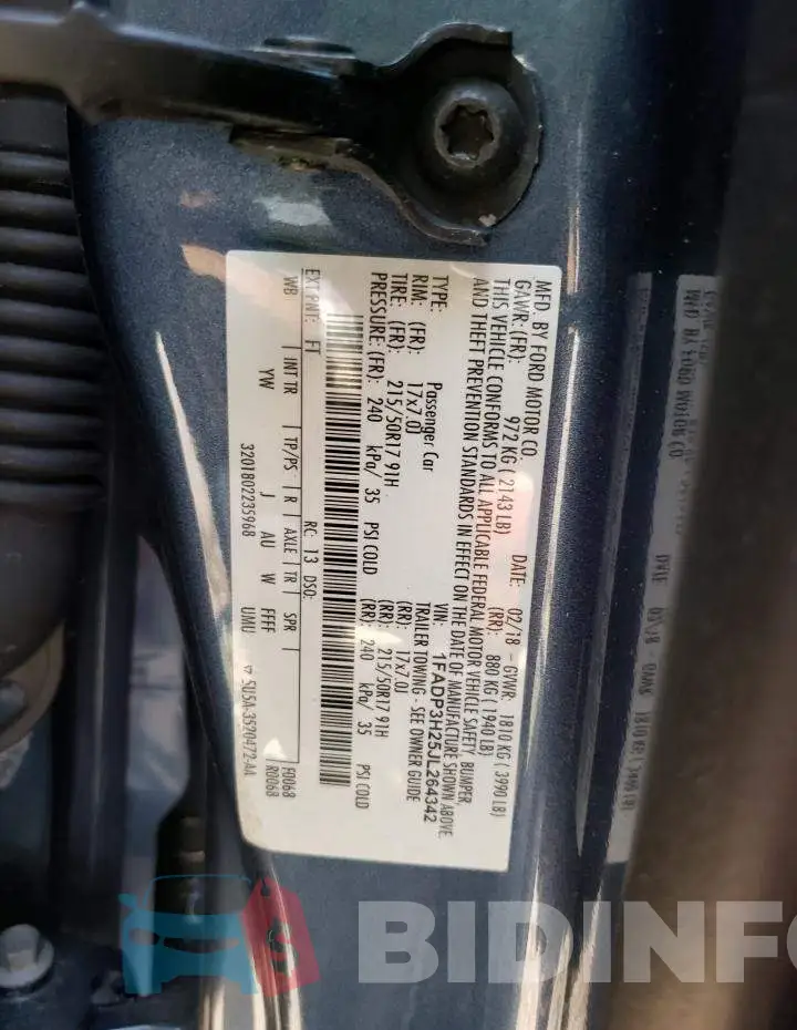 1FADP3H25JL264342 Photo# 10