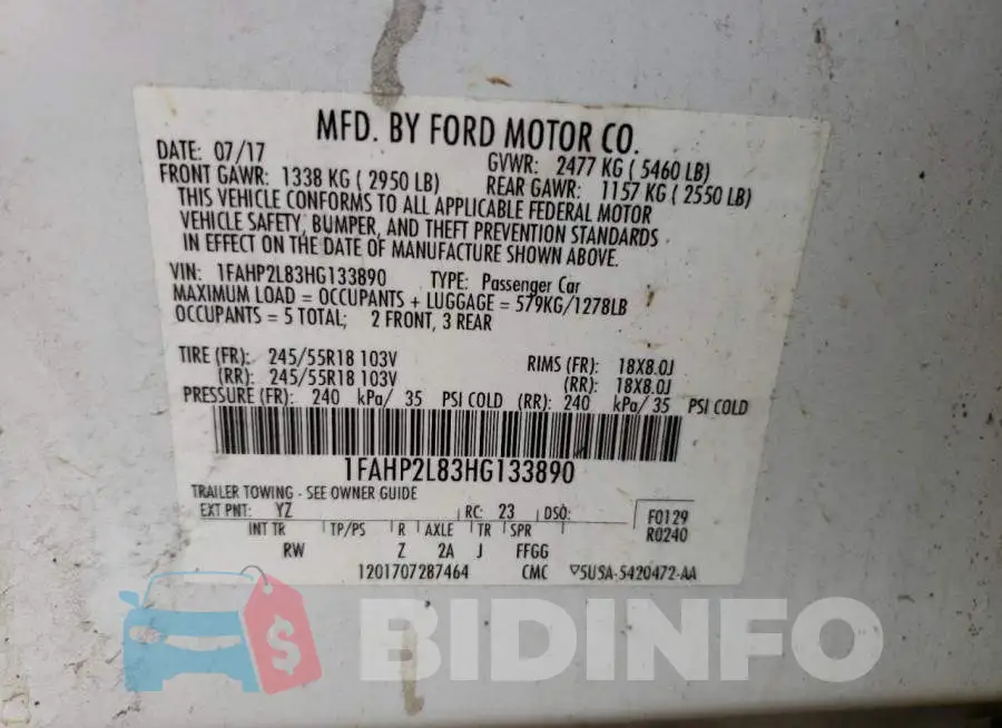 1FAHP2L83HG133890 Photo# 10