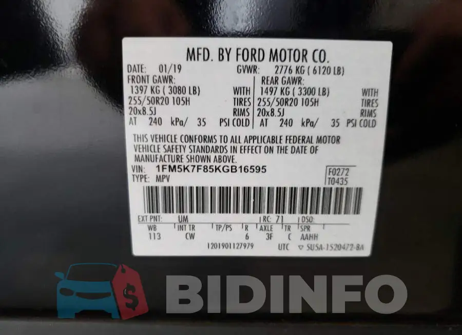 1FM5K7F85KGB16595 Photo# 10