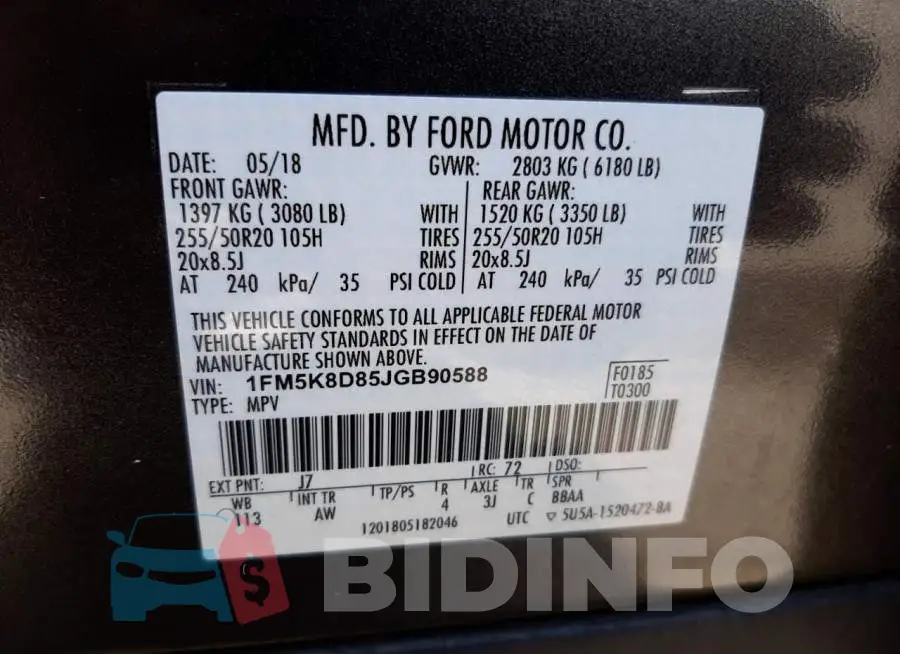 1FM5K8D85JGB90588 Photo# 10