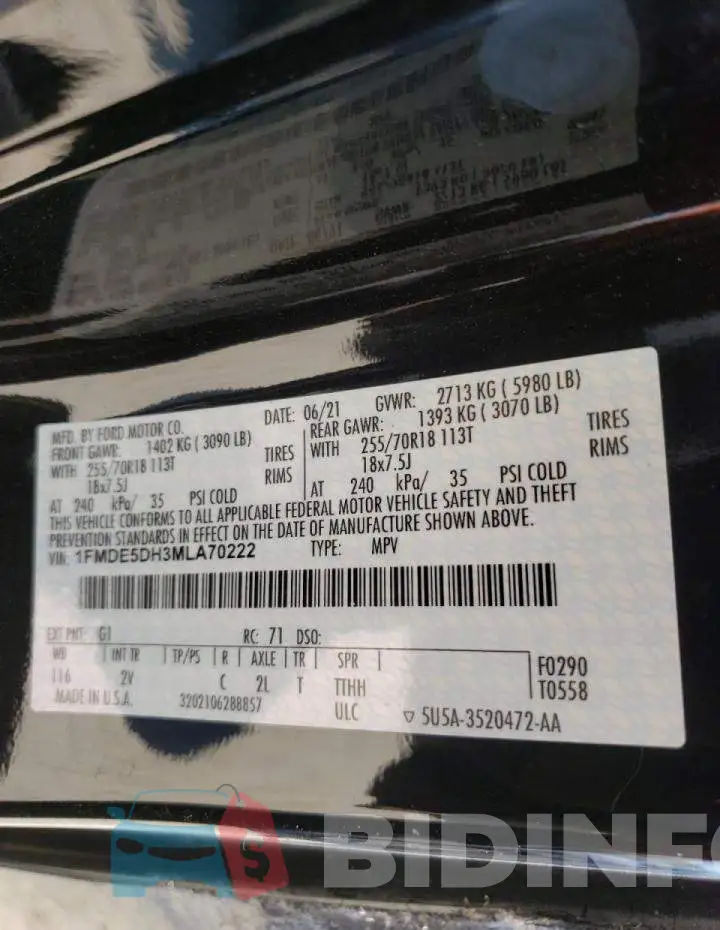 1FMDE5DH3MLA70222 Photo# 10