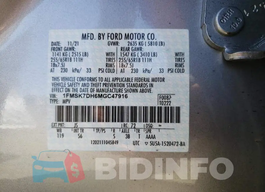 1FMSK7DH6MGC47916 Photo# 10