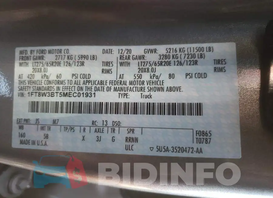 1FT8W3BT5MEC01931 Photo# 10