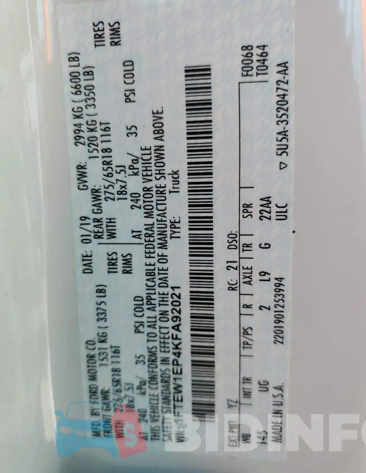 1FTEW1EP4KFA92021 Photo# 10