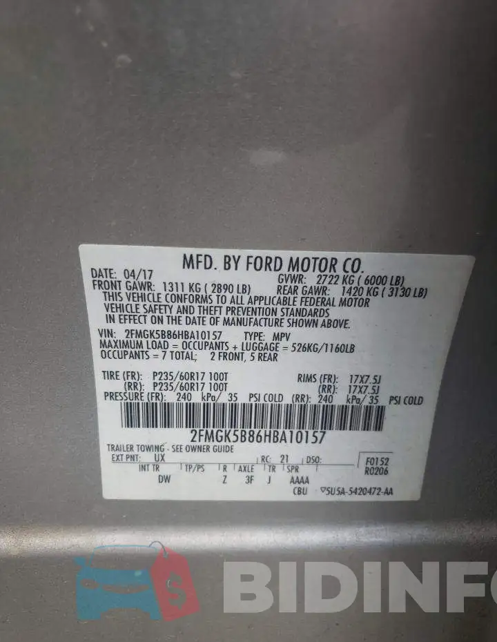 2FMGK5B86HBA10157 Photo# 10