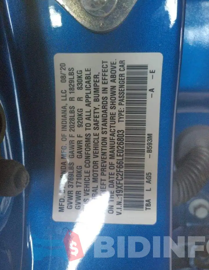 19XFC2F66LE026803 Photo# 10