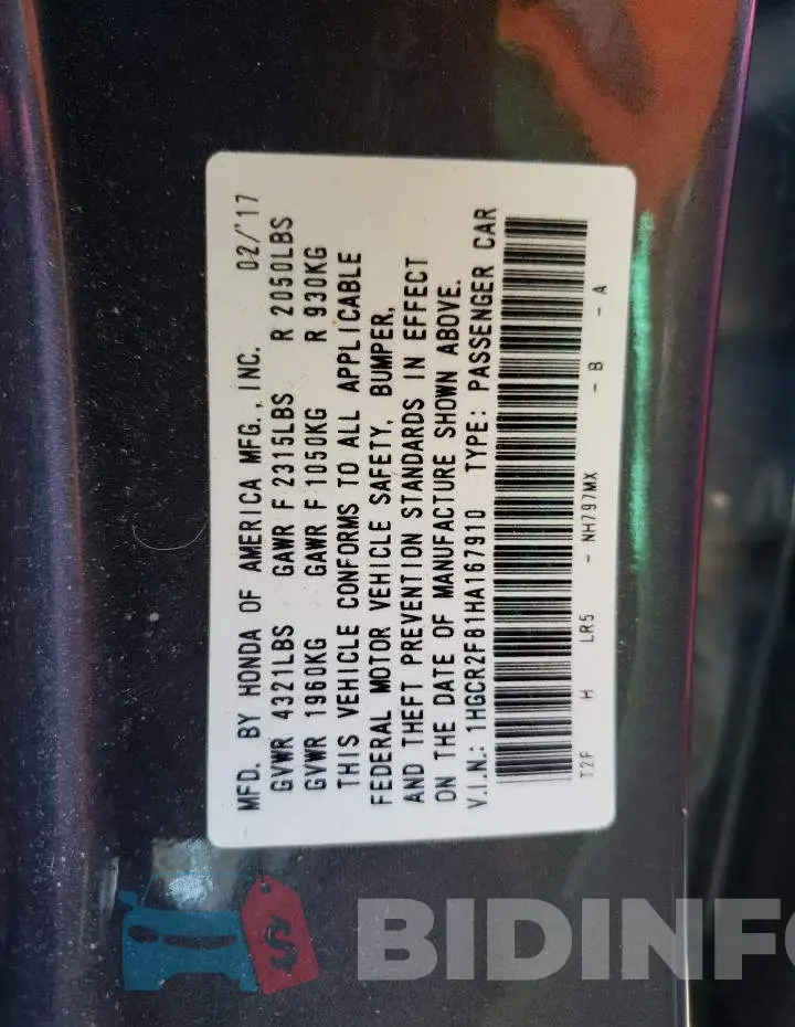 1HGCR2F81HA167910 Photo# 10