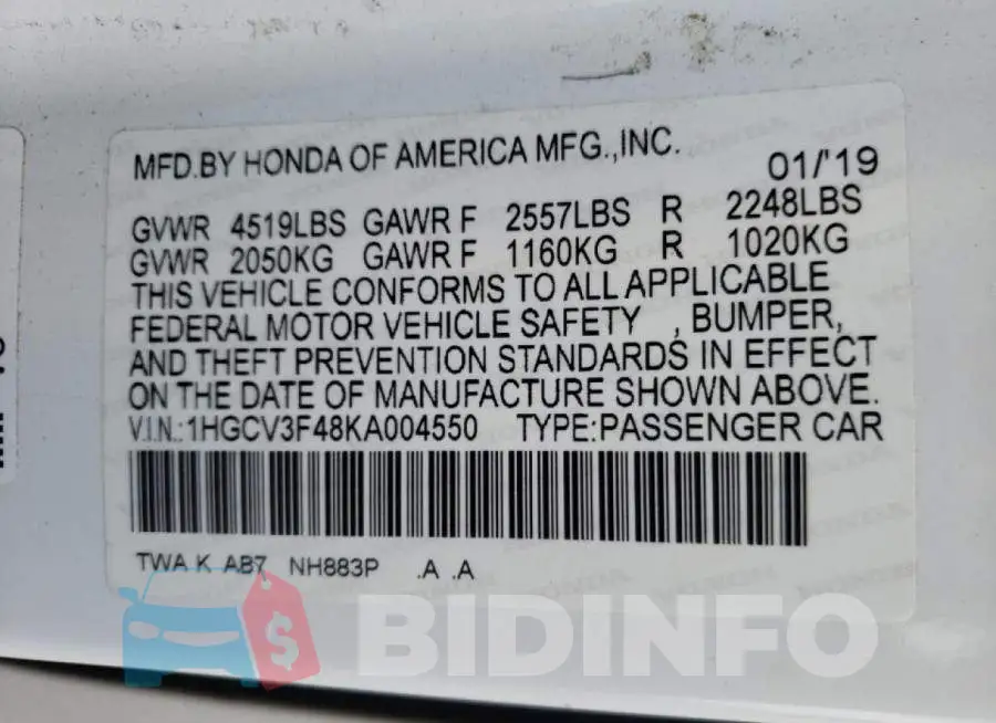1HGCV3F48KA004550 Photo# 10