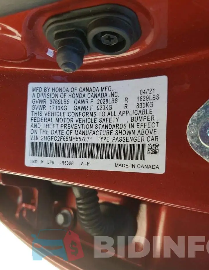 2HGFC2F65MH557871 Photo# 10