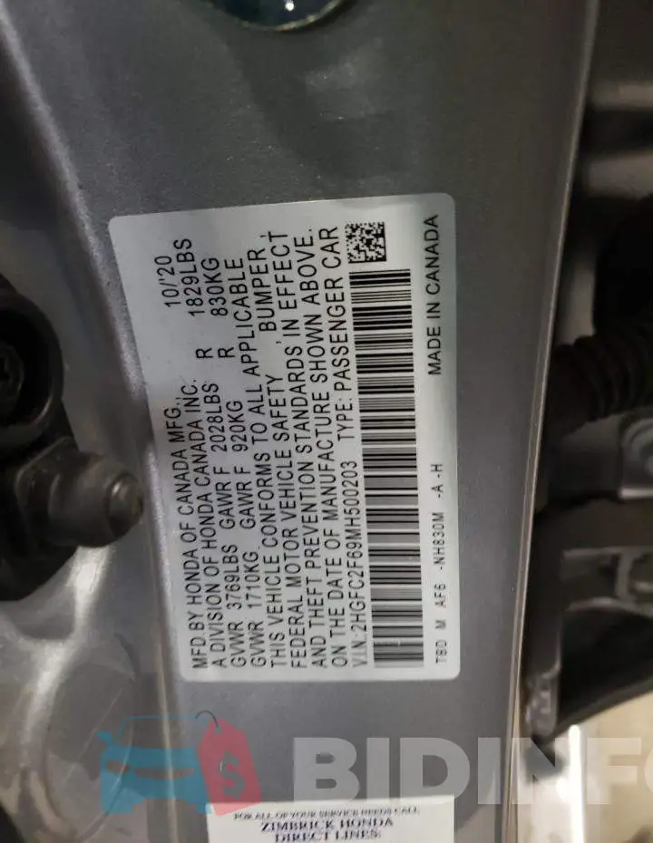 2HGFC2F69MH500203 Photo# 10