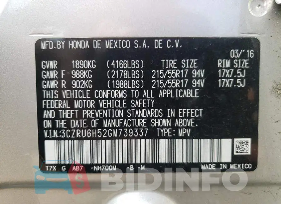 3CZRU6H52GM739337 Photo# 10