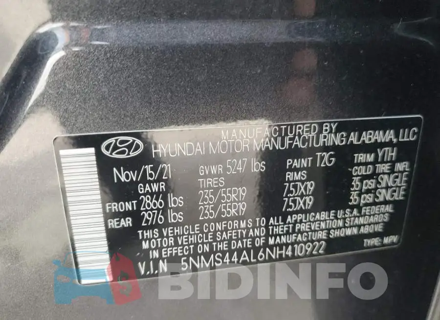 5NMS44AL6NH410922 Photo# 10