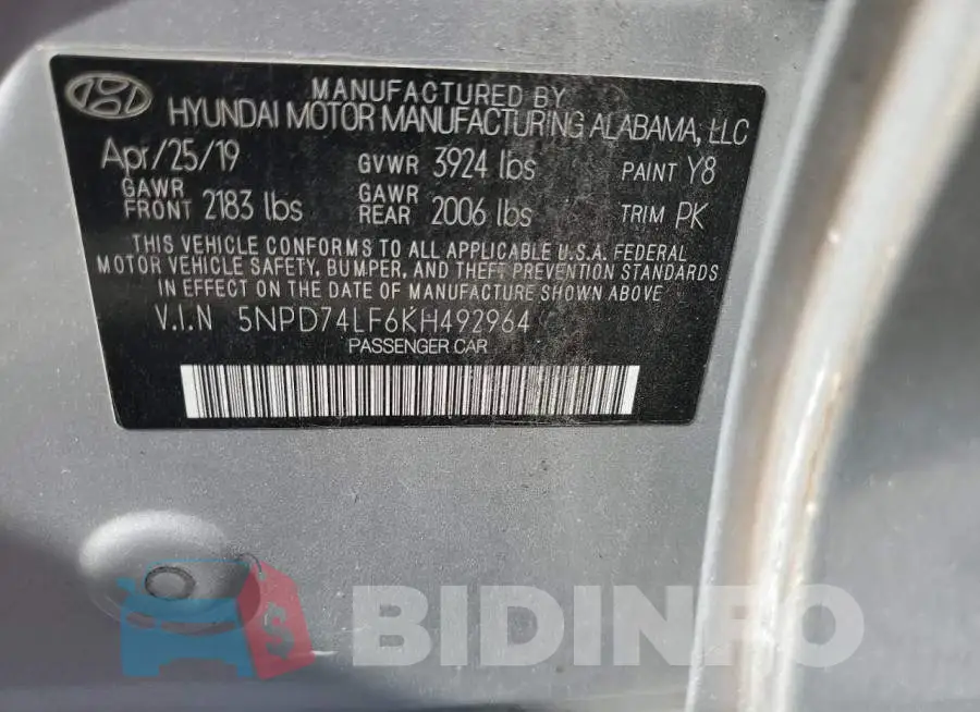 5NPD74LF6KH492964 Photo# 10
