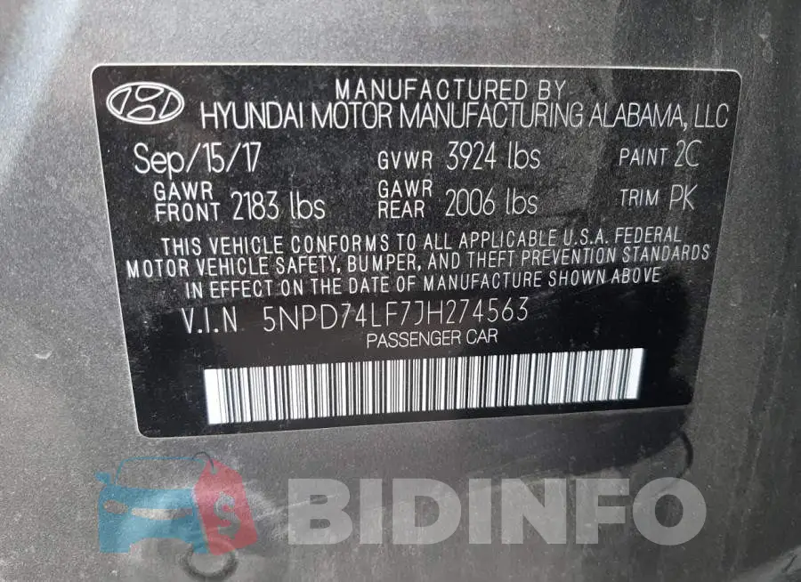 5NPD74LF7JH274563 Photo# 10