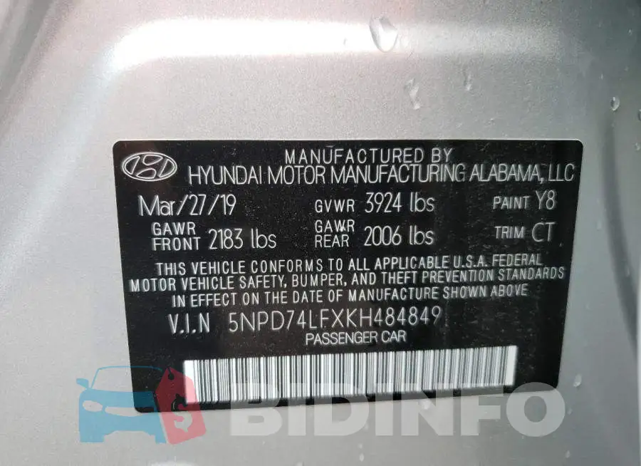 5NPD74LFXKH484849 Photo# 10