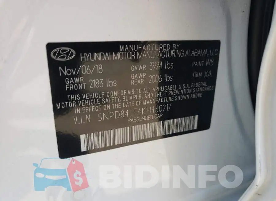 5NPD84LF4KH430217 Photo# 10