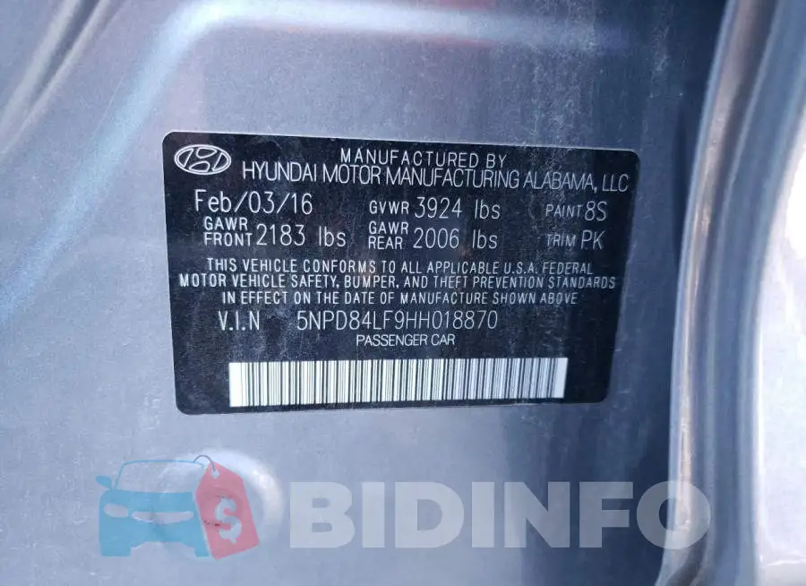 5NPD84LF9HH018870 Photo# 10
