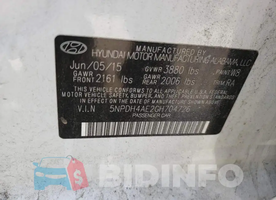 5NPDH4AE2GH704726 Photo# 10