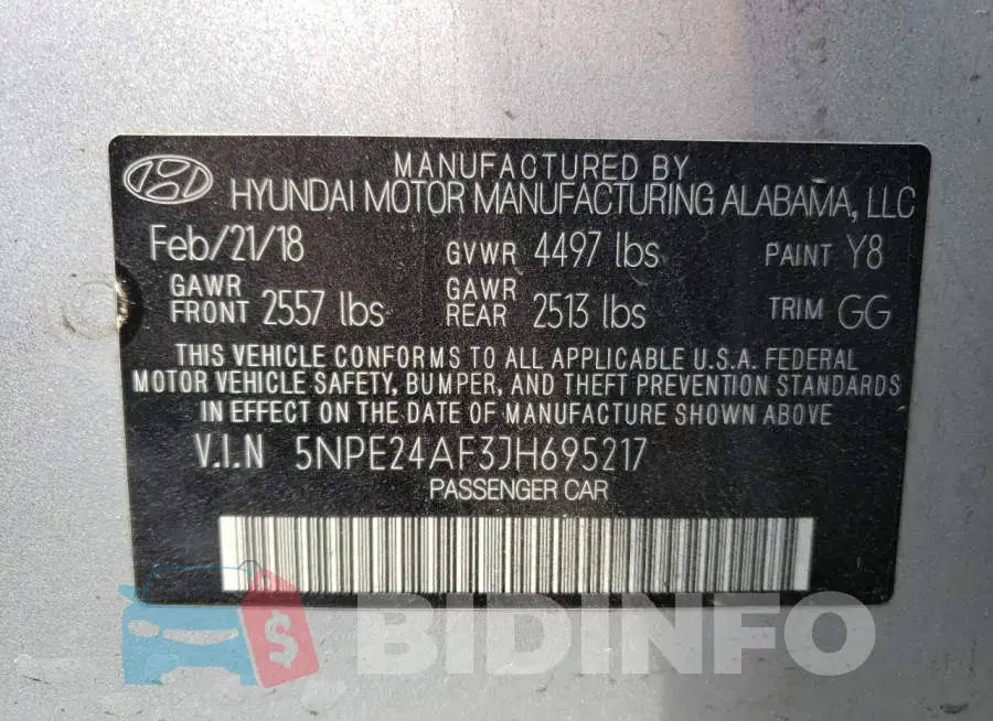 5NPE24AF3JH695217 Photo# 10