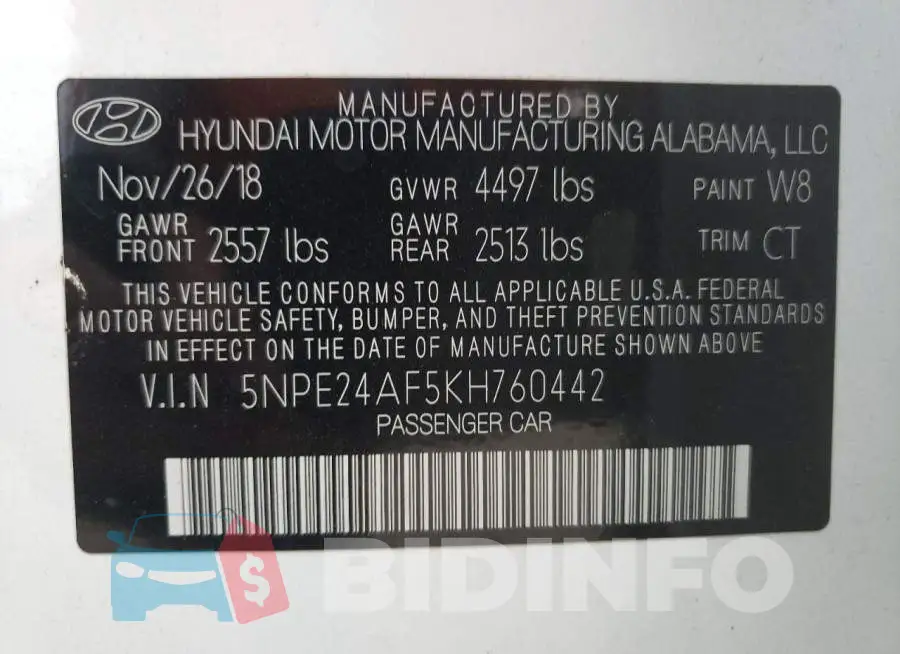 5NPE24AF5KH760442 Photo# 10