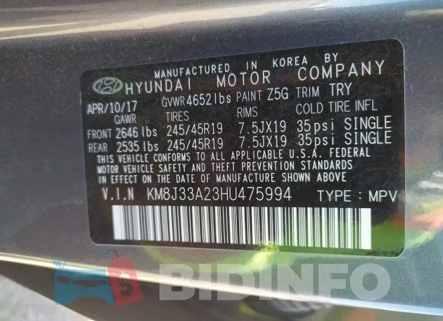 KM8J33A23HU475994 Photo# 10