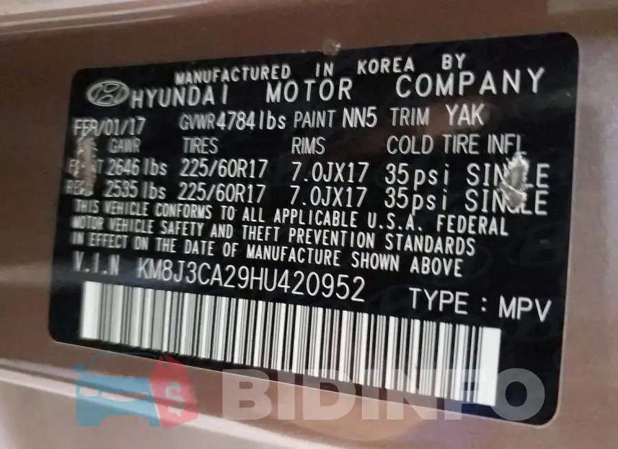 KM8J3CA29HU420952 Photo# 10