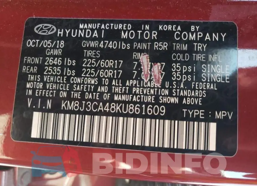 KM8J3CA48KU861609 Photo# 10