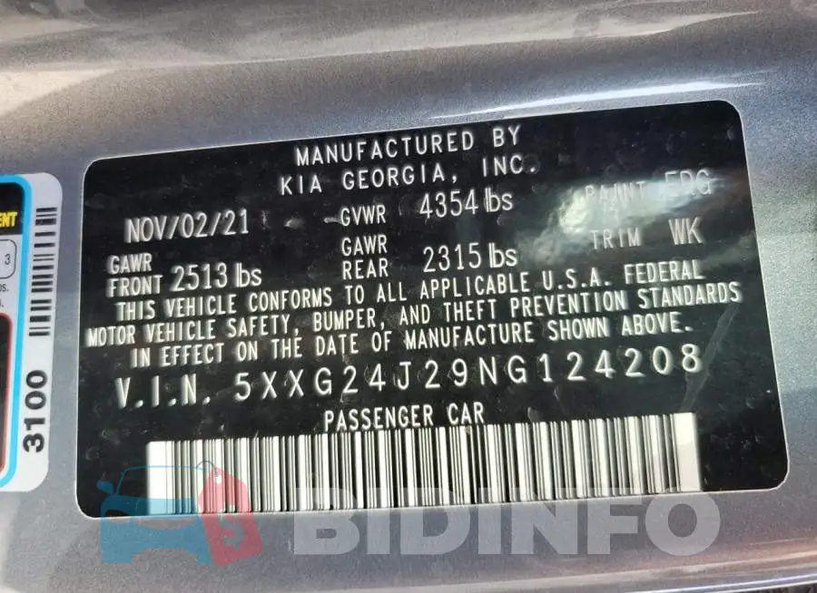 5XXG24J29NG124208 Photo# 10