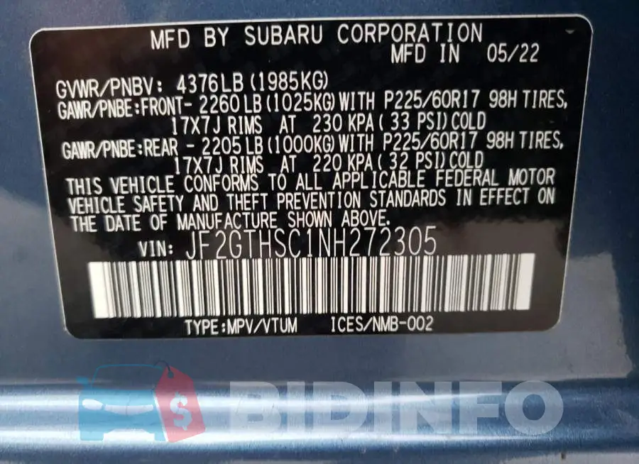 JF2GTHSC1NH272305 Photo# 10