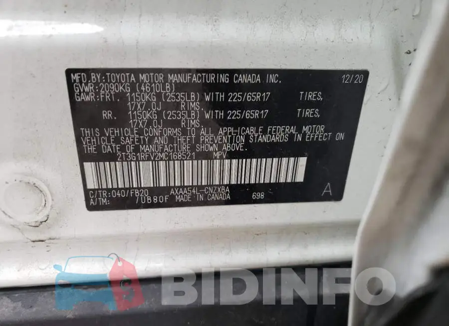2T3G1RFV2MC168521 Photo# 10