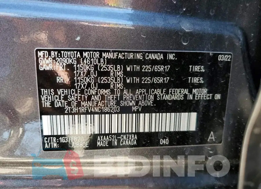 2T3H1RFV4NC186203 Photo# 10