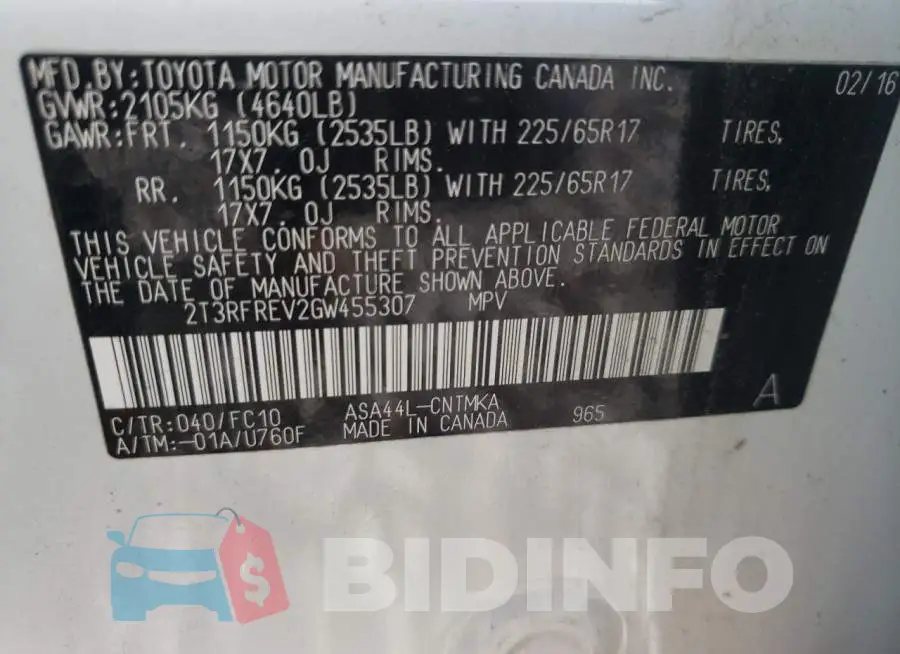 2T3RFREV2GW455307 Photo# 10