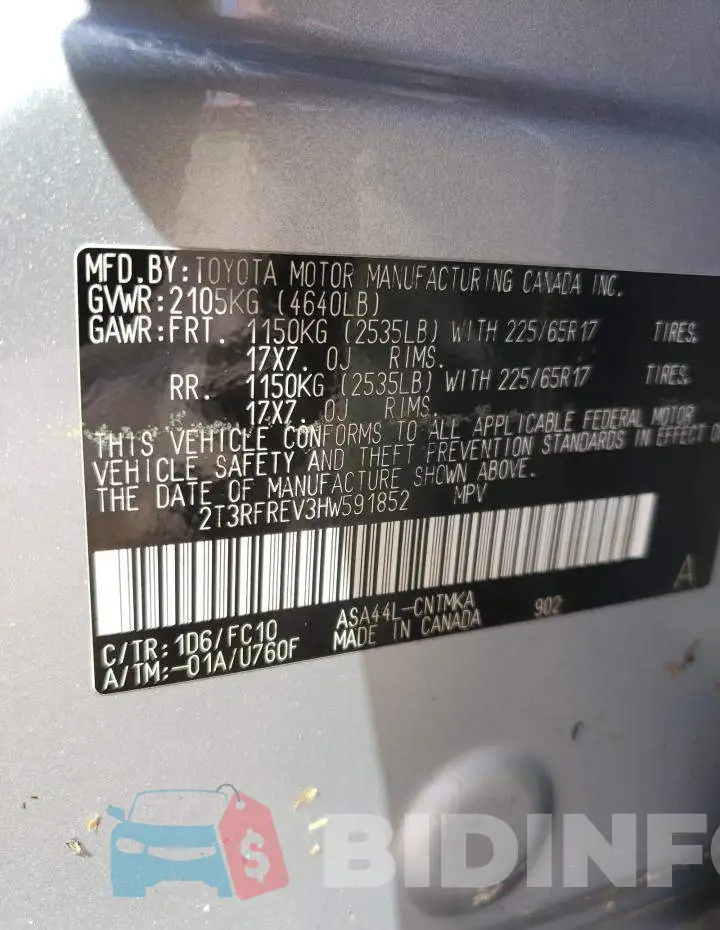2T3RFREV3HW591852 Photo# 10