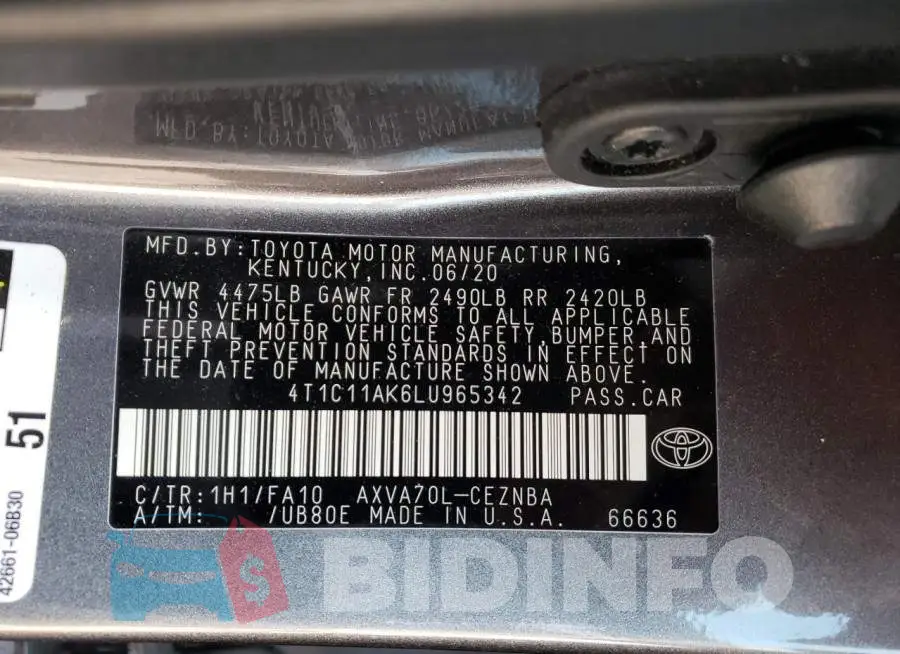 4T1C11AK6LU965342 Photo# 10